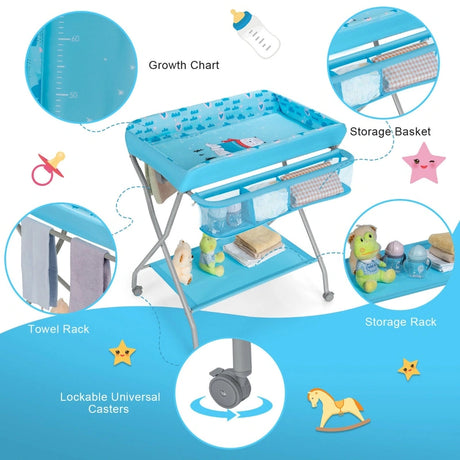 Baby Changing Table with Safety Belt and 4-side Defence-Blue