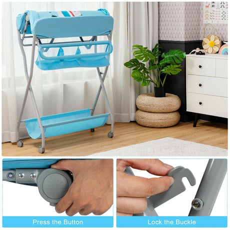 Baby Changing Table with Safety Belt and 4-side Defence-Blue