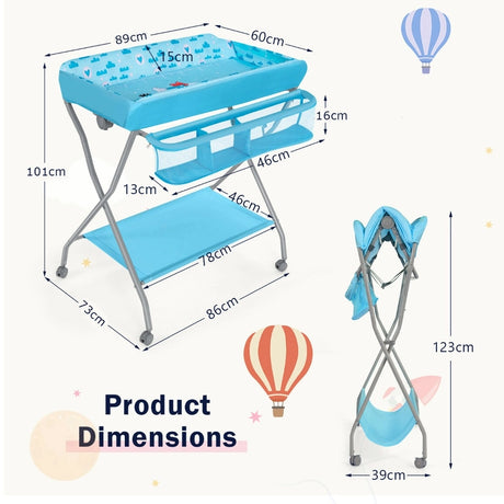 Baby Changing Table with Safety Belt and 4-side Defence-Blue