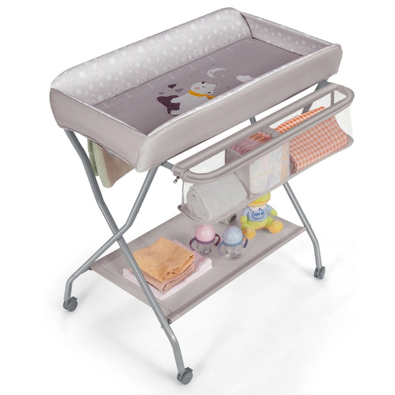 Baby Changing Table with Safety Belt and 4-side Defence-Gray