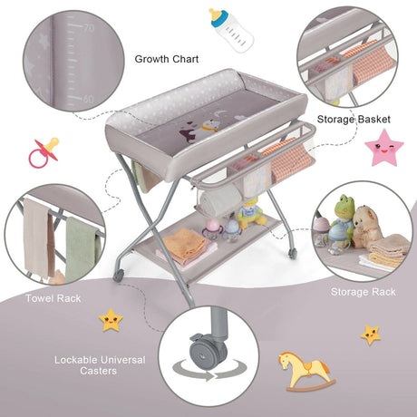 Baby Changing Table with Safety Belt and 4-side Defence-Gray