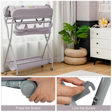 Baby Changing Table with Safety Belt and 4-side Defence-Gray