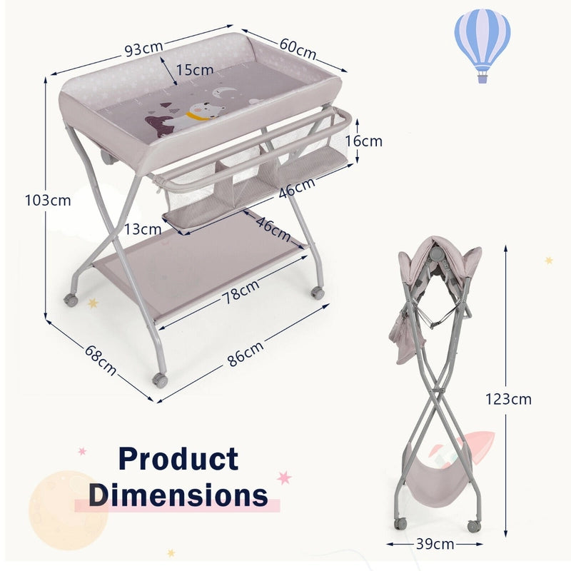 Baby Changing Table with Safety Belt and 4-side Defence-Gray