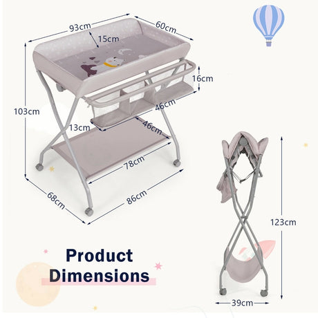 Baby Changing Table with Safety Belt and 4-side Defence-Gray