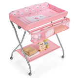 Baby Changing Table with Safety Belt and 4-side Defence-Pink