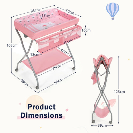 Baby Changing Table with Safety Belt and 4-side Defence-Pink