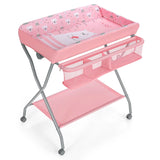 Baby Changing Table with Safety Belt and 4-side Defence-Pink