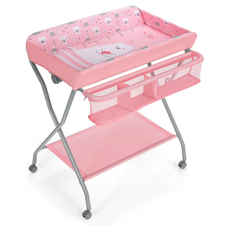 Baby Changing Table with Safety Belt and 4-side Defence-Pink
