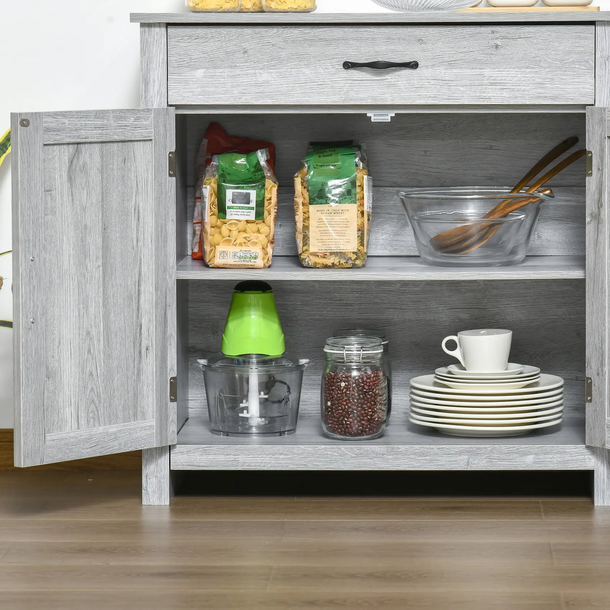 HOMCOM Farmhouse Barn Door Sideboard Storage Cabinet Coffee Bar for LIVING Room  Grey Grain