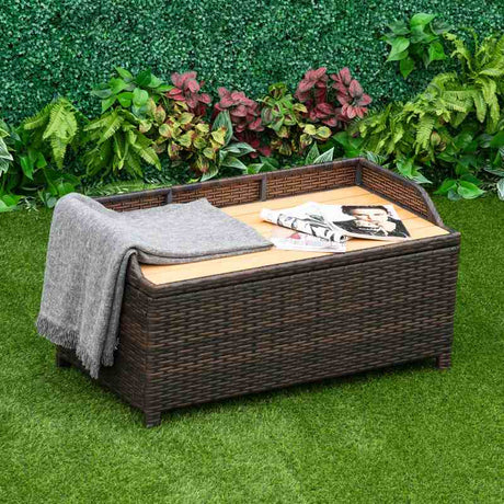 Outsunny 130L Rattan Garden Storage Box, with Seat - Mixed Brown