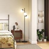 HOMCOM 3-Light Tree Floor Lamps for Living Room, Modern Standing Lamp for Bedroom with Globe Lampshade, Steel Base, Bulb not Included, Black
