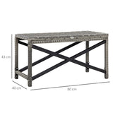 Outsunny Outdoor Coffee Table, Garden PE Rattan Side Table with Plastic Board Under the Full Woven Table Top and X-Shape Frame for Patio, Balcony, Mixed Grey