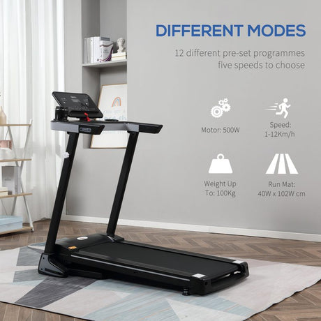 HOMCOM Folding Treadmill for Home Motorised Running Machine w/ LCD Display Black