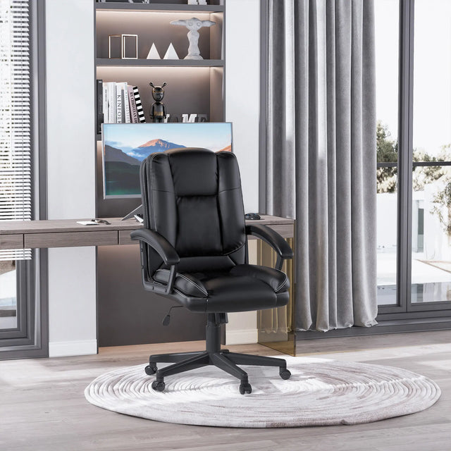 HOMCOM Office Chair, Computer Desk Chair, PU Leather Mid Back Executive Chair with Adjustable Height and Swivel Rolling Wheels for Home Study, Black