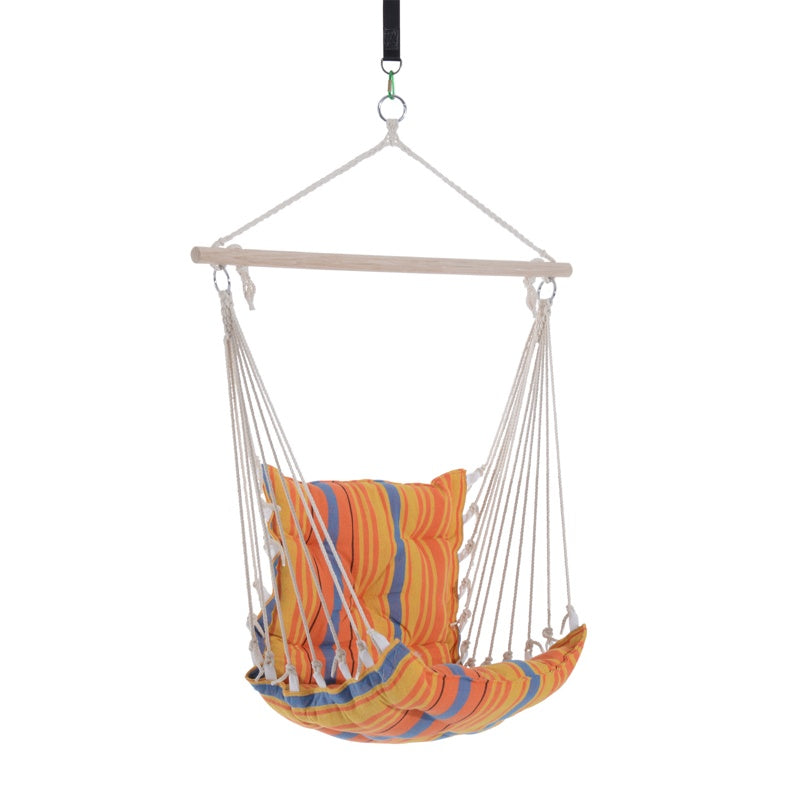 Outsunny Outdoor Hanging Rope Chair with Soft Padded Seat & Backrest, Garden Hammock Chair with Wooden Support Bar Cotton Cloth, Portable Garden Chair for Patio & Tree, Orange