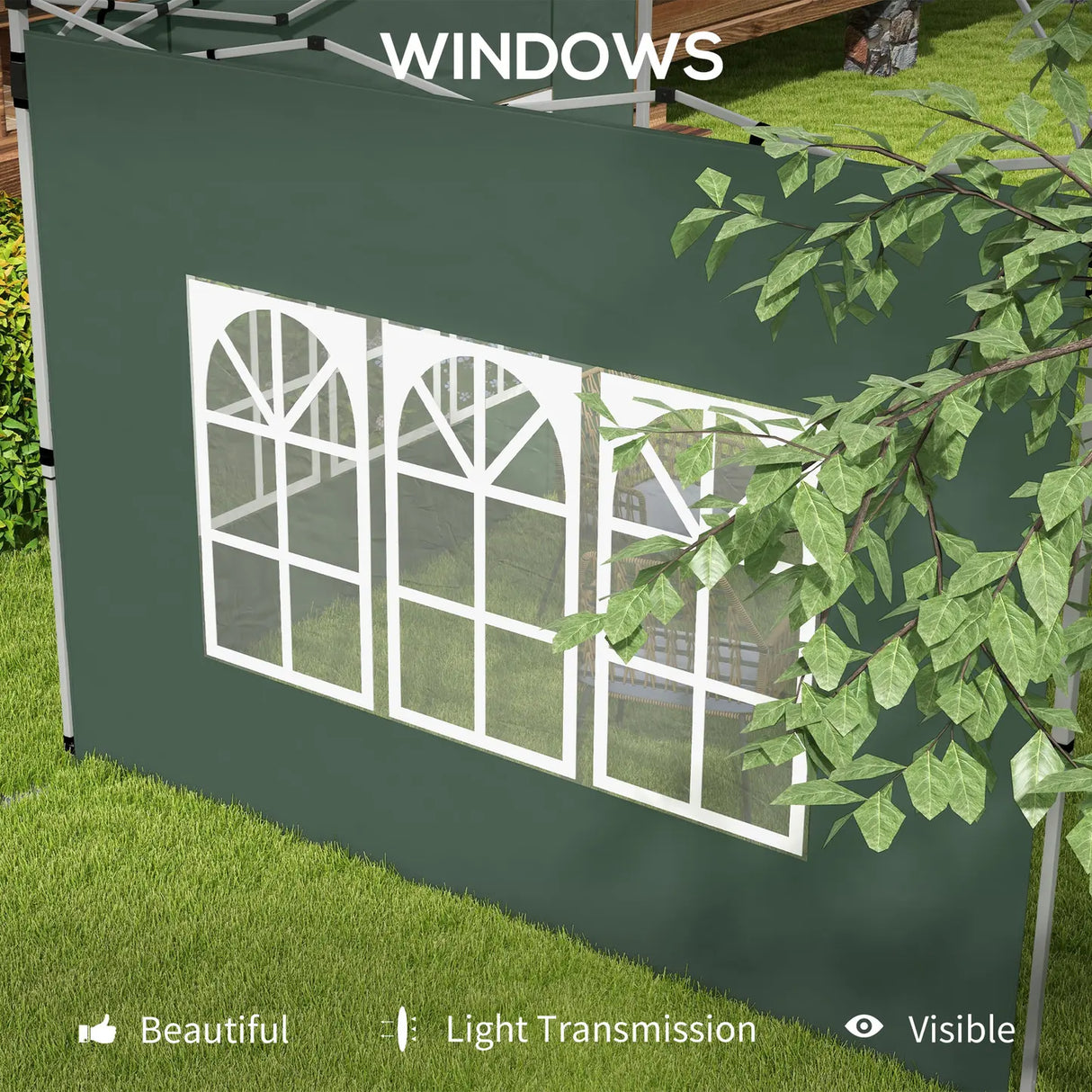 Outsunny Gazebo Side Panels, Sides Replacement with Window for 3x3(m) or 3x4m Pop Up Gazebo, 2 Pack, Green