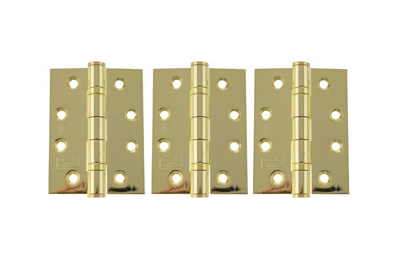 Atlantic Ball Bearing Hinges Grade 13 Fire Rated 4" x 3" x 3mm set of 3 - Polished Brass - Set of 3