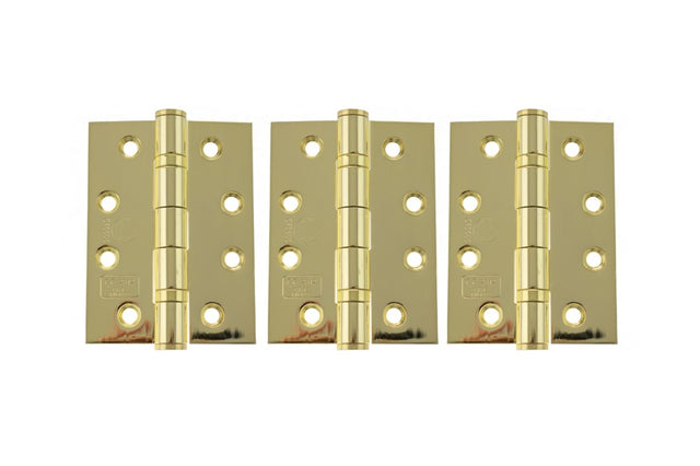 Atlantic Ball Bearing Hinges Grade 13 Fire Rated 4" x 3" x 3mm set of 3 - Polished Brass - Set of 3