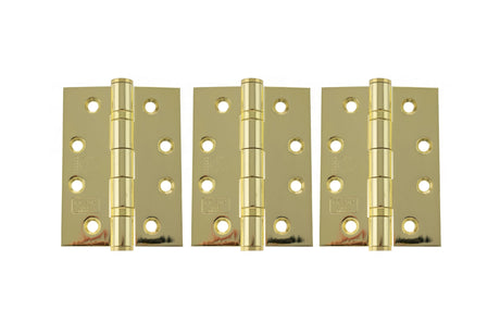 Atlantic Ball Bearing Hinges Grade 13 Fire Rated 4" x 3" x 3mm set of 3 - Polished Brass - Set of 3