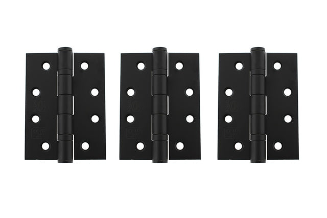 Atlantic Ball Bearing Hinges Grade 13 Fire Rated 4" x 3" x 3mm set of 3 - Matt Black - Set of 3