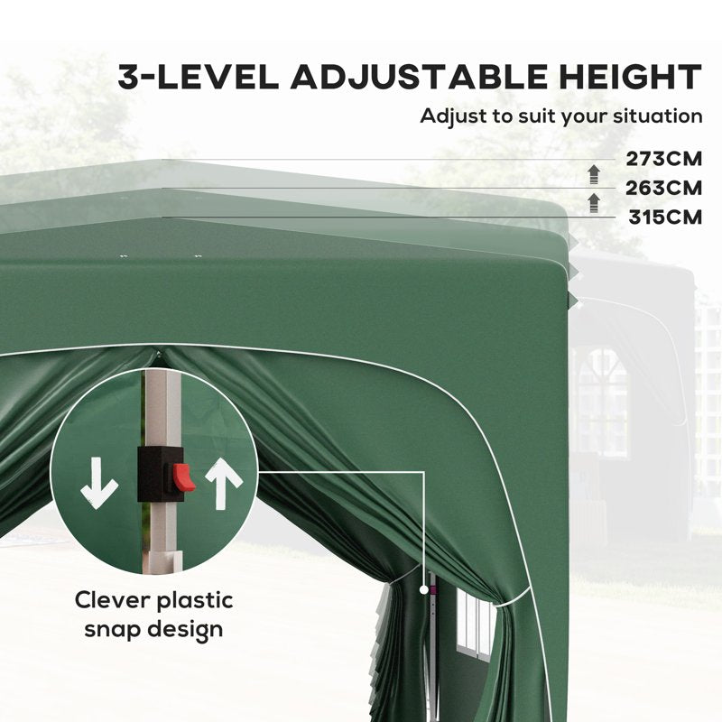 Outsunny 3 x 3m Pop-Up Gazebo Shelter, with Accessories - Dark Green