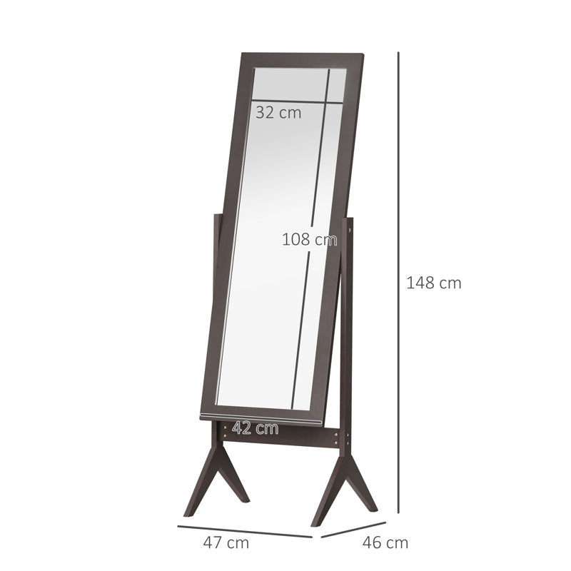 HOMCOM Freestanding Dressing Mirror Bedroom Tall Adjustable Angle 148x47cm Brown