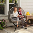 Outsunny Outdoor Double Hanging Chair with Cushion and Cup Holders, Sand Brown