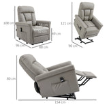 HOMCOM Power Lift Chair Armchair for the Elderly, PU Leather Recliner Chair with Extended Footrest, Remote Control and Side Pocket, Grey