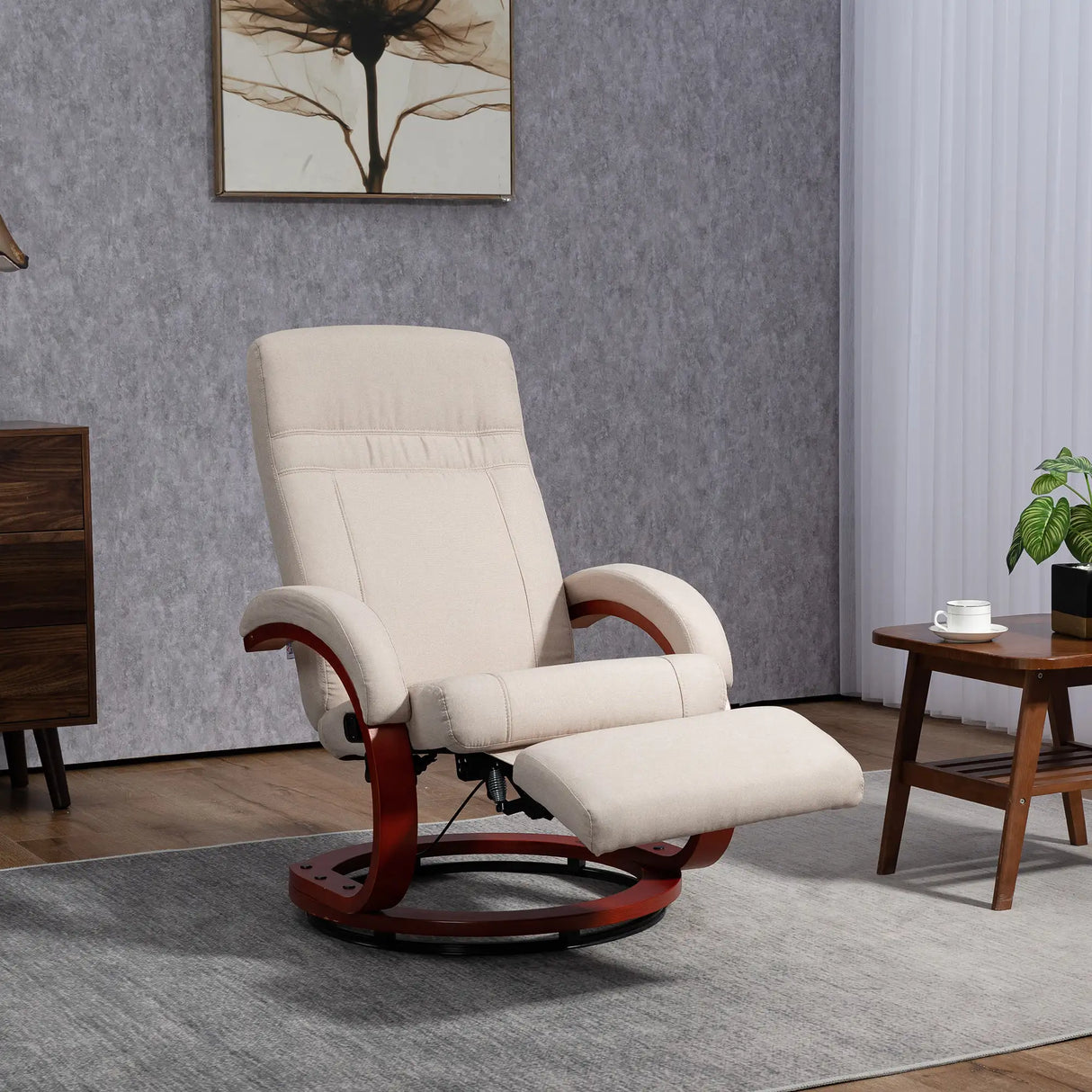 HOMCOM 135 Manual Reclining Swivel Chair, with Footrest - Beige