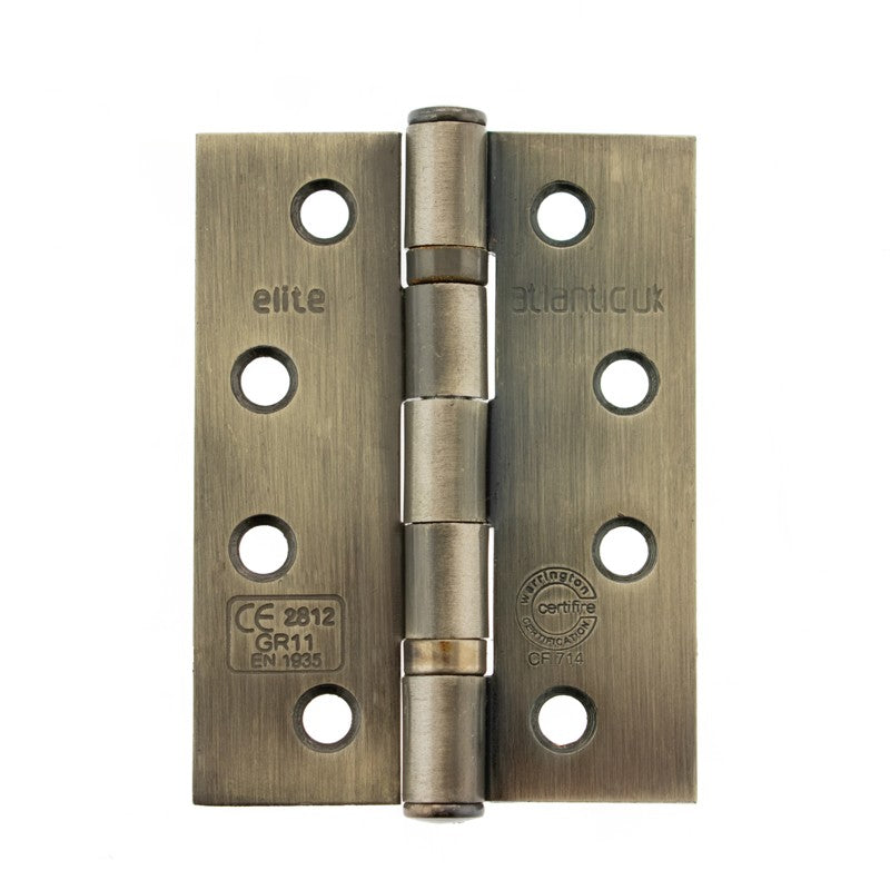 Atlantic Ball Bearing Hinges Grade 11 Fire Rated 4" x 3" x 2.5mm - Antique Brass - Pair