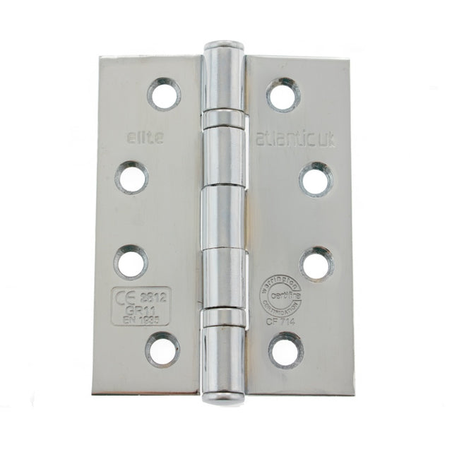 Atlantic Ball Bearing Hinges Grade 11 Fire Rated 4" x 3" x 2.5mm - Polished Chrome - Pair