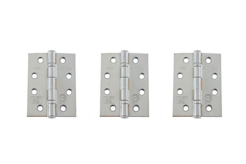 Atlantic Ball Bearing Hinges Grade 11 Fire Rated 4" x 3" x 2.5mm set of 3 - Polished Chrome - Set of 3