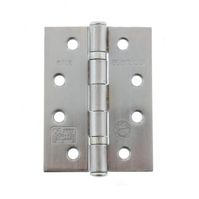 Atlantic Ball Bearing Hinges Grade 11 Fire Rated 4" x 3" x 2.5mm - Satin Chrome - Pair