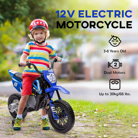 AIYAPLAY 12V Kids Electric Motorbike, Kids Electric Ride on motorcycle w/ Twist Grip Throttle, Training Wheels, Blue
