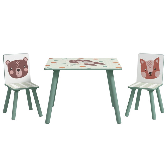 ZONEKIZ Kids and Table Chairs, Children Desk with Two Chairs, Toddler Furniture Set, for Ages 3-6 Years - Green