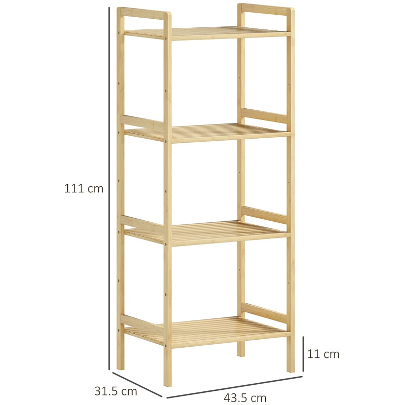 HOMCOM Four-Tier Bamboo Adjustable Shelf Storage Unit