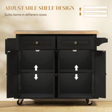 HOMCOM Rolling Kitchen Island Storage Trolley with Rubber Wood Top & Drawers for Dining Room, Black