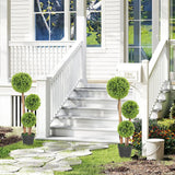 HOMCOM Decorative Artificial Trees Boxwood Ball Topiary Trees Set of 2 in Pot, Fake Plants for Home Indoor Outdoor Decor