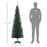 HOMCOM 6ft Unlit Artificial Christmas Tree, Pencil Slim Xmas Tree with Solid Stand and Realistic Branches, Green