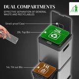 HOMCOM 34L Double Compartment Kitchen Bin, with Soft-Close Lid