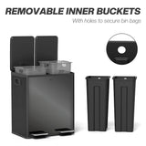 HOMCOM 40L Dual Compartment Stainless Steel Bin, with Deodoriser Holders - Glossy Black