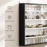 HOMCOM 5-Tier Wall Display Cabinet,  Wall Mounted Display Case w/ 4 Adjustable Shelves, Glass Doors, 60x80cm, Black and White