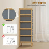 HOMCOM Chest of Drawers, 5 Fabric Drawers Narrow Dresser with Bamboo Frame, Light Grey