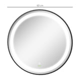 kleankin Round LED Bathroom Mirror, Dimmable Lighted Wall-Mounted Mirror with 3 Temperature Colours, Memory Function, Hardwired