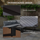 Outsunny 4 Pieces Garden Furniture Set, 5-Level Reclining Garden Corner Sofa Set, Outdoor Lounge Conversation Sectional with Cushions, Wood Effect Plastic Table, Black Frame & Light Grey Cushion