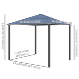 Outsunny 3 x 3(m) Hardtop Gazebo Canopy with Polycarbonate Roof, Aluminium Frame, Permanent Pavilion Garden Gazebo with Netting and Curtains for Patio, Deck, Dark Grey