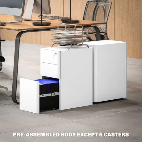 Vinsetto 3-Drawer Steel Filing Cabinet with Lock - White