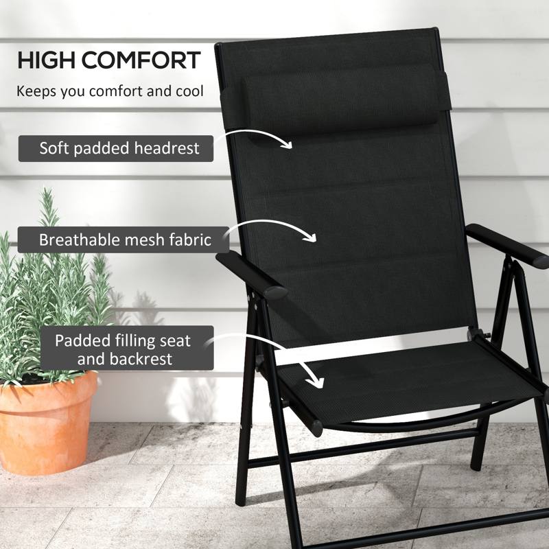 Outsunny Set of Two Padded Garden Chairs - Black