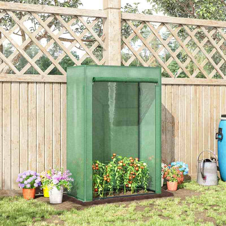 Outsunny 100 x 50 x 150cm Tomato Greenhouse with Roll-up Door, Mini Greenhouse with PE Cover, Outdoor Grow House Small Green House for Yard, Balcony, Garden, Green