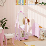 AIYAPLAY Kids Clothes Rail, Kids Dressing Mirror with 360 Rotating, 2 Piece Kids Furniture Set with Storage Shelves, Pink